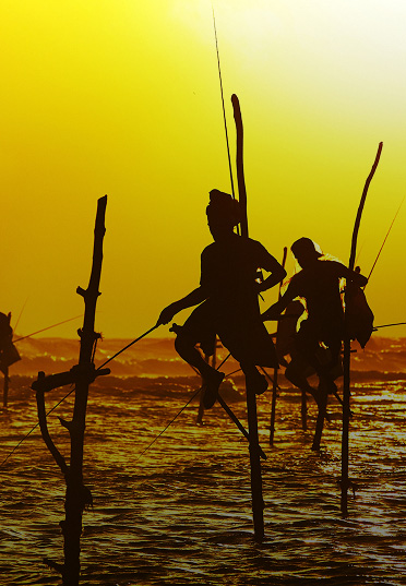 stilt-fishermen-silhouette-sunset